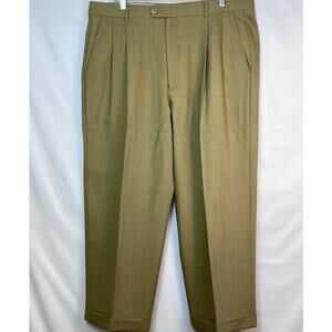 Zanella Mens 36 Khaki 100% Wool Pleated Front Straight Leg Cuffed Hem Dress Pant